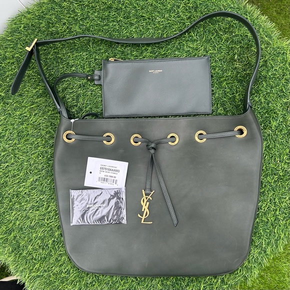 SAINT LAURENT PARIS VII MEDIUM HOBO BAG DARK GREEN LEATHER GOLD HARDWARE NEW - Picture 2 of 16